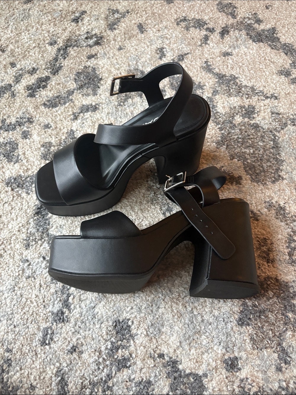 Soda Black Platform Block Heel Sandals